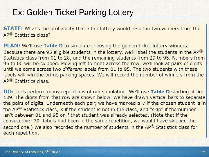 Ex: Golden Ticket Parking Lottery The Practice of Statistics, 5 th Edition 25 
