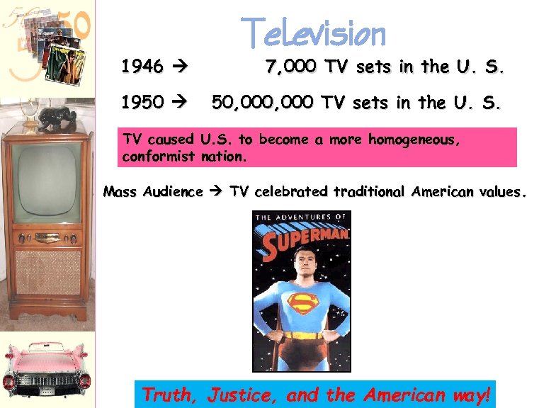 1946 1950 Television 7, 000 TV sets in the U. S. 50, 000 TV