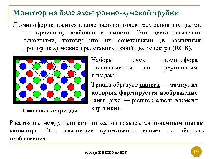 Монитор на базе электронно-лучевой трубки Люминофор наносится в виде наборов точек трёх основных цветов