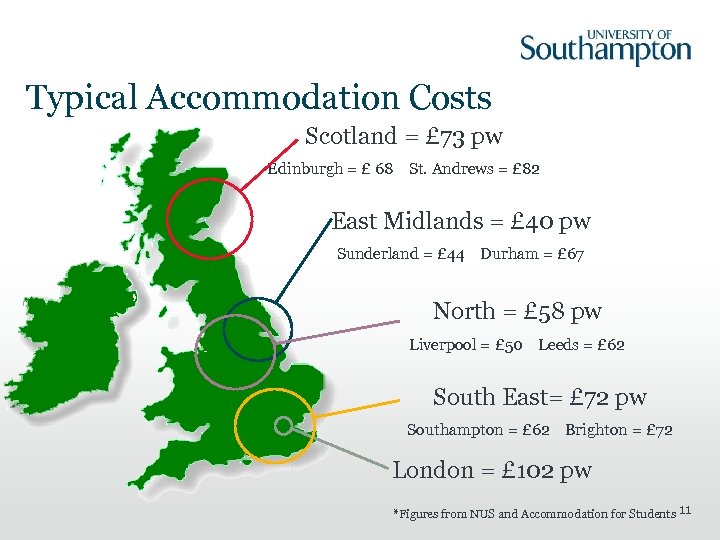 Typical Accommodation Costs Scotland = £ 73 pw Edinburgh = £ 68 St. Andrews