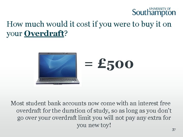 How much would it cost if you were to buy it on your Overdraft?
