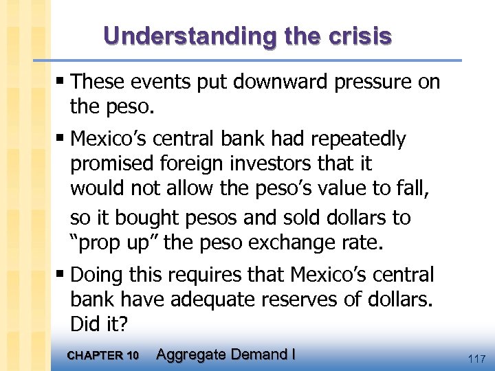 Understanding the crisis § These events put downward pressure on the peso. § Mexico’s