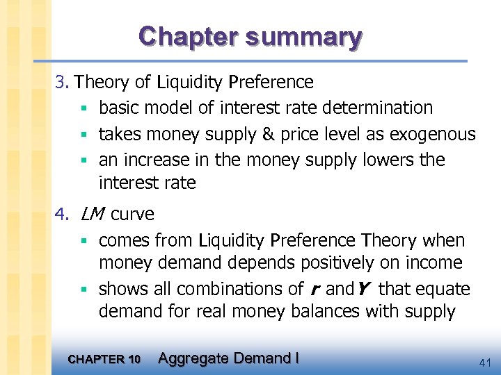 Chapter summary 3. Theory of Liquidity Preference § basic model of interest rate determination