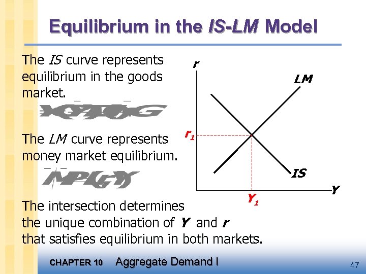 Equilibrium in the IS-LM Model The IS curve represents equilibrium in the goods market.