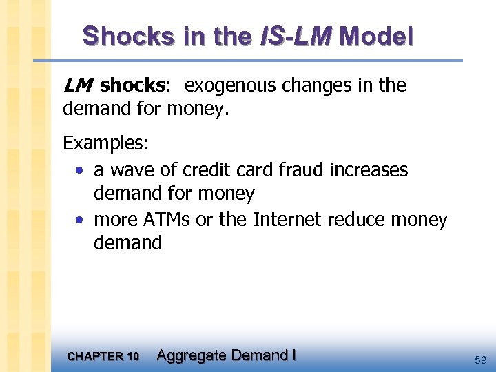 Shocks in the IS-LM Model LM shocks: exogenous changes in the demand for money.