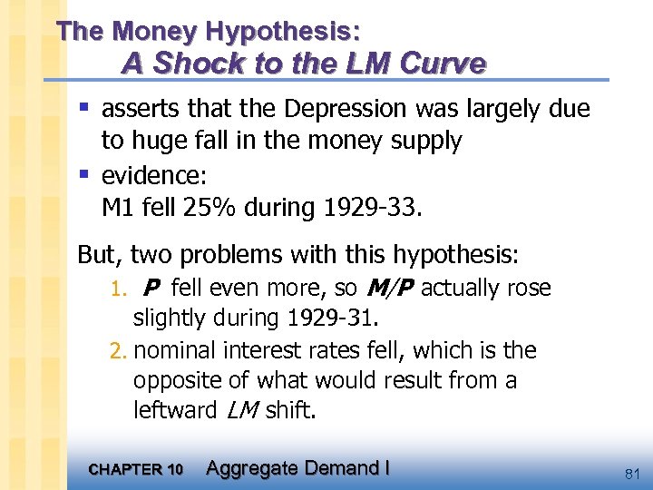 The Money Hypothesis: A Shock to the LM Curve § asserts that the Depression