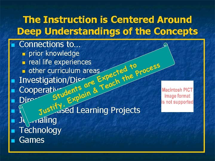 The Instruction is Centered Around Deep Understandings of the Concepts n Connections to… prior