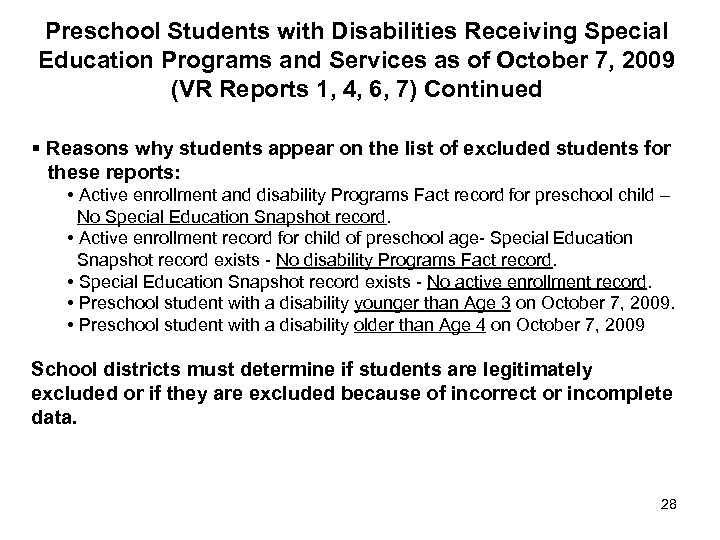 Preschool Students with Disabilities Receiving Special Education Programs and Services as of October 7,