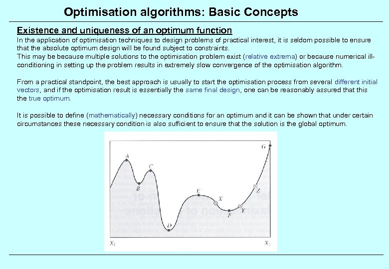 Optimisation algorithms: Basic Concepts Existence and uniqueness of an optimum function In the application