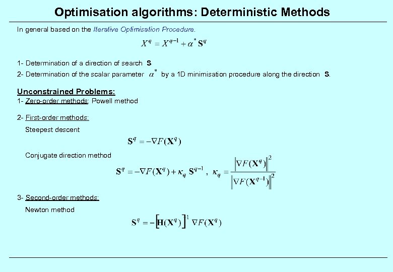 Optimisation algorithms: Deterministic Methods In general based on the Iterative Optimisation Procedure. 1 -