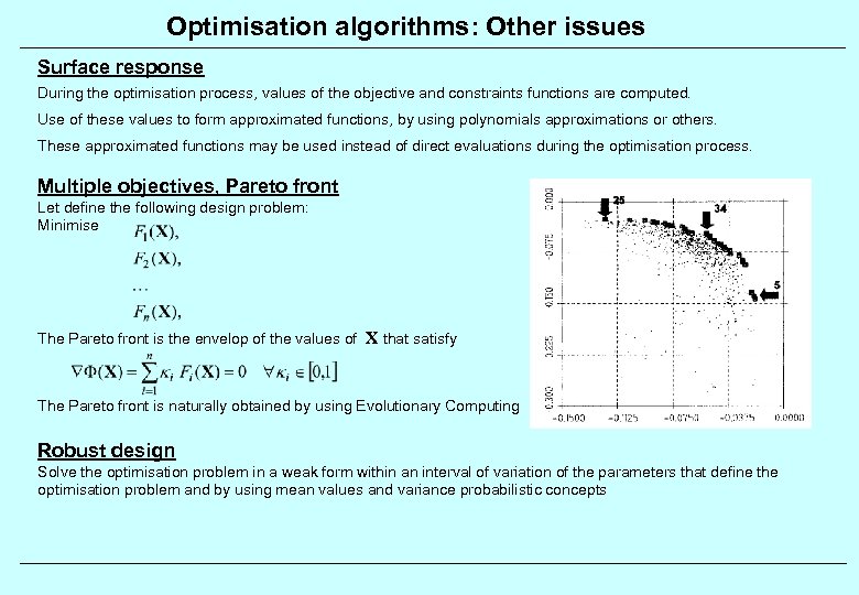 Optimisation algorithms: Other issues Surface response During the optimisation process, values of the objective