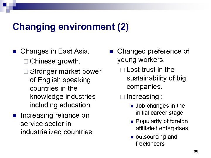 Changing environment (2) n n Changes in East Asia. ¨ Chinese growth. ¨ Stronger