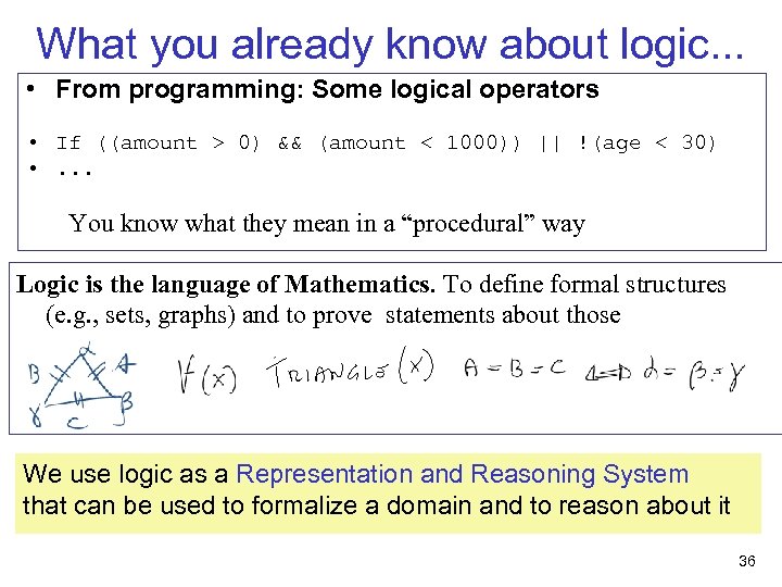 What you already know about logic. . . • From programming: Some logical operators