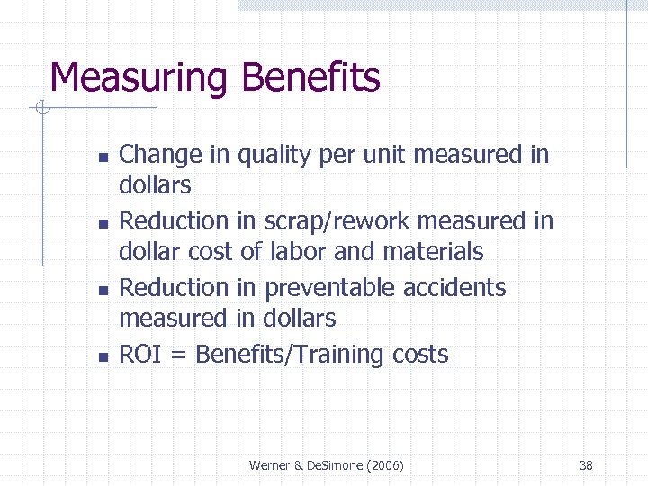 Measuring Benefits n n Change in quality per unit measured in dollars Reduction in