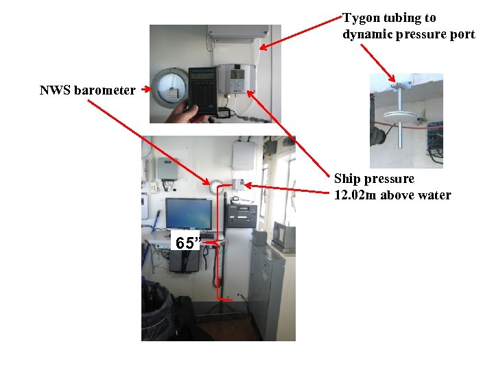 Tygon tubing to dynamic pressure port NWS barometer Ship pressure 12. 02 m above