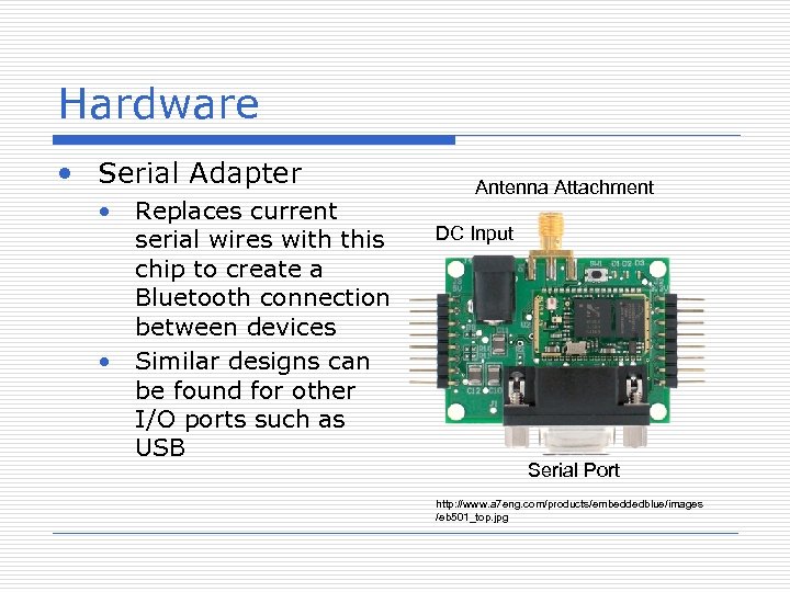 Hardware • Serial Adapter • Replaces current serial wires with this chip to create