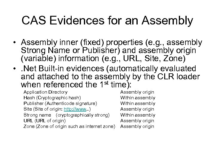 CAS Evidences for an Assembly • Assembly inner (fixed) properties (e. g. , assembly