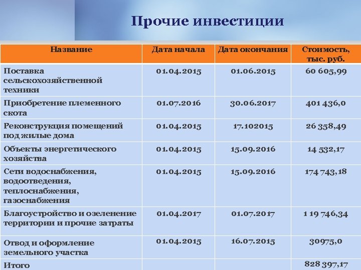 Название инвестиционного проекта