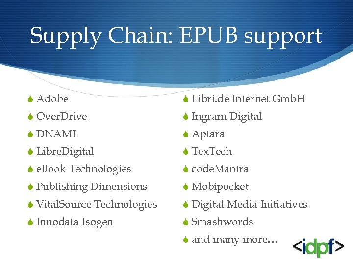 Supply Chain: EPUB support S Adobe S Libri. de Internet Gmb. H S Over.