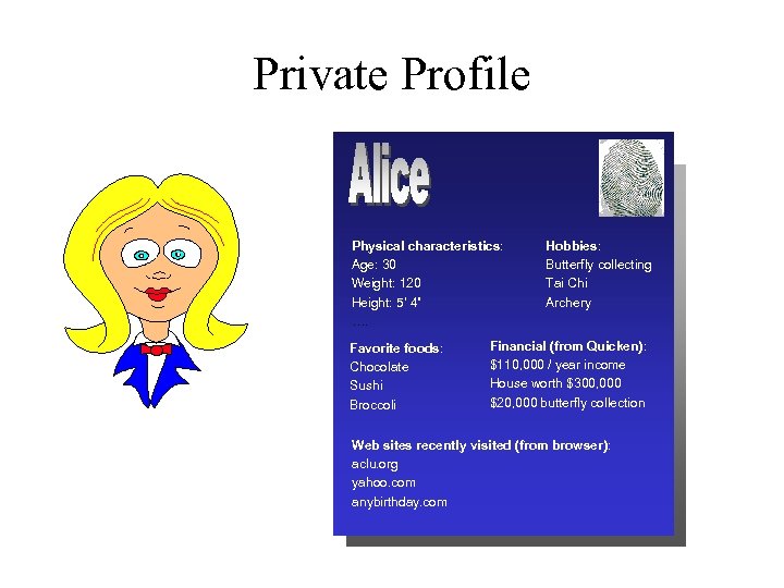 Private Profile Physical characteristics: Age: 30 Weight: 120 Height: 5’ 4” …. Favorite foods: