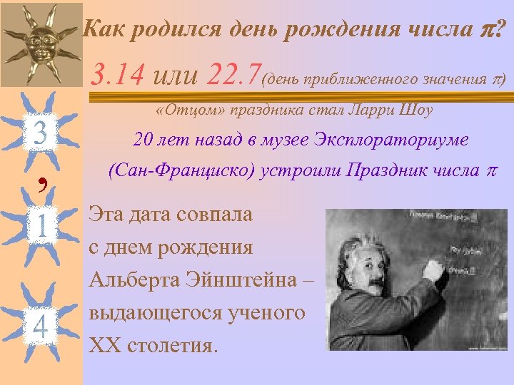 Как родился день рождения числа ? 3. 14 или 22. 7(день приближенного значения )