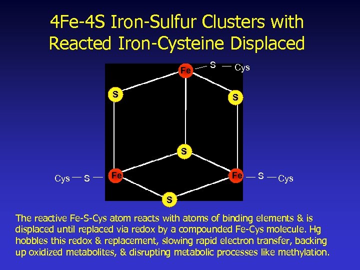 4 Fe-4 S Iron-Sulfur Clusters with Reacted Iron-Cysteine Displaced Fe S S Cys S