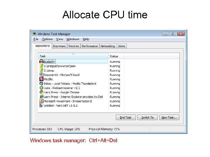 Allocate CPU time Windows task manager: Ctrl+Alt+Del 