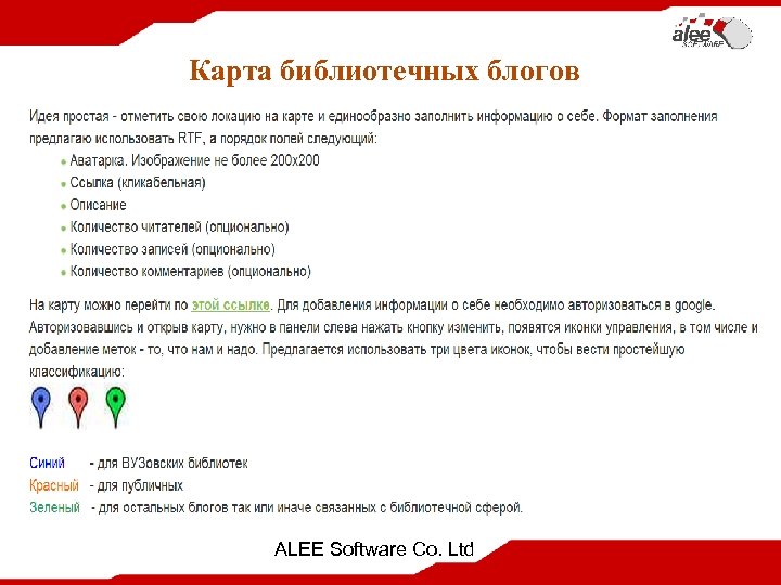 Карта библиотечных блогов ALEE Software Co. Ltd 