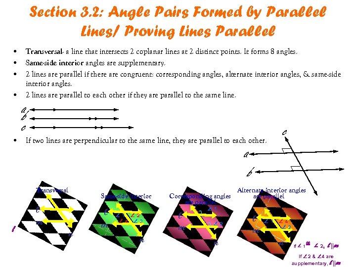 Section 3. 2: Angle Pairs Formed by Parallel Lines/ Proving Lines Parallel • Transversal-