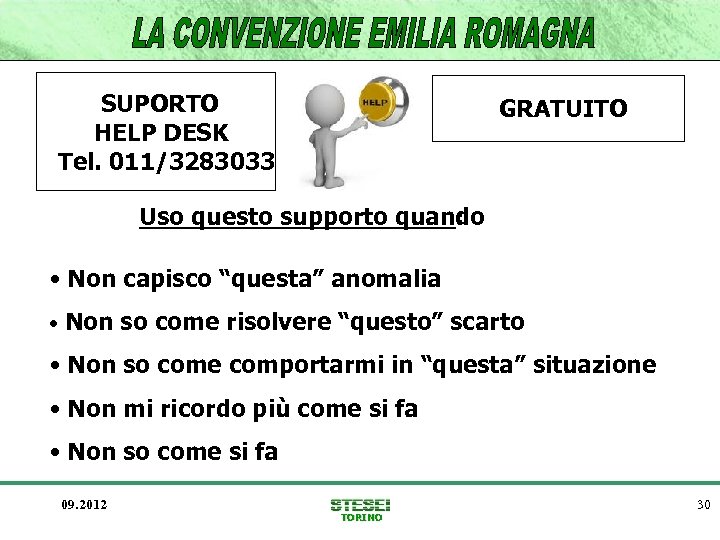 SUPORTO HELP DESK Tel. 011/3283033 GRATUITO Uso questo supporto quando : • Non capisco