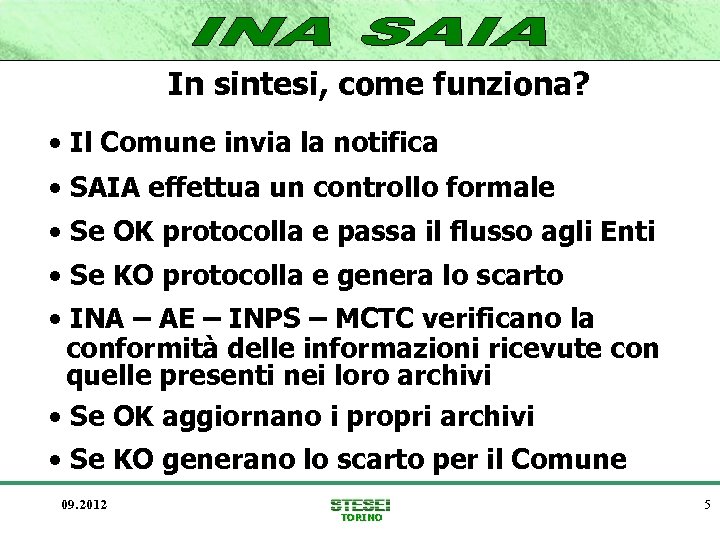 In sintesi, come funziona? • Il Comune invia la notifica • SAIA effettua un