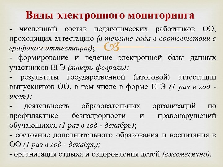 Виды электронного мониторинга - численный состав педагогических работников ОО, проходящих аттестацию (в течение года