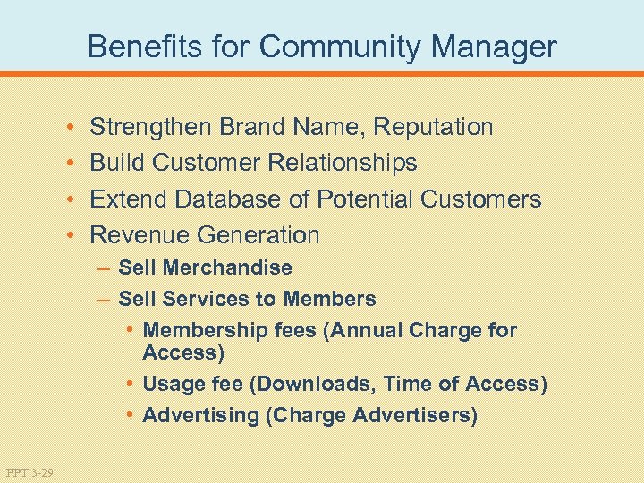 Benefits for Community Manager • • Strengthen Brand Name, Reputation Build Customer Relationships Extend