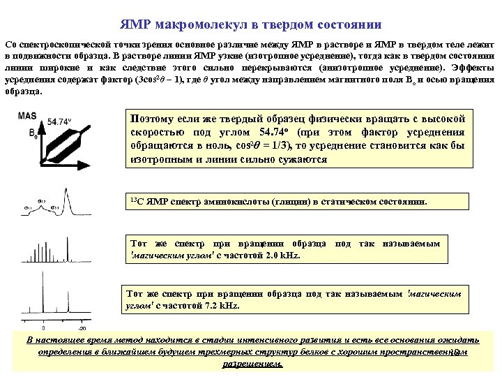ЯМР макромолекул в твердом состоянии Со спектроскопической точки зрения основное различие между ЯМР в