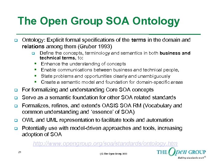 The Open Group SOA Ontology: Explicit formal specifications of the terms in the domain