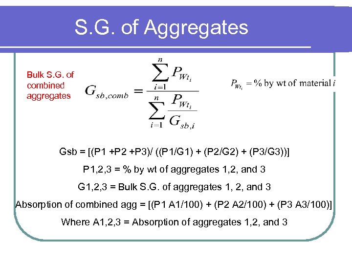 S. G. of Aggregates Bulk S. G. of combined aggregates Gsb = [(P 1