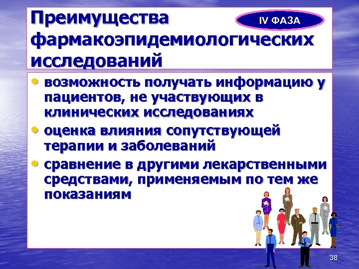 Преимущества IV ФАЗА фармакоэпидемиологических исследований • возможность получать информацию у • • пациентов, не