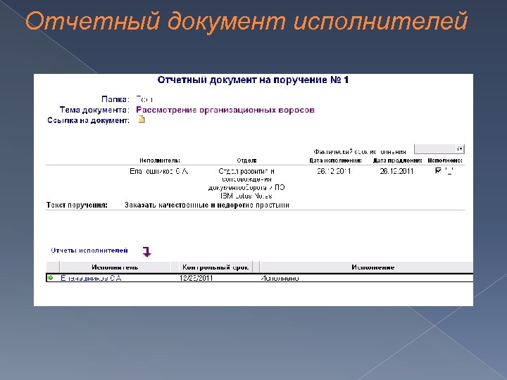 Отчетный документ исполнителей 