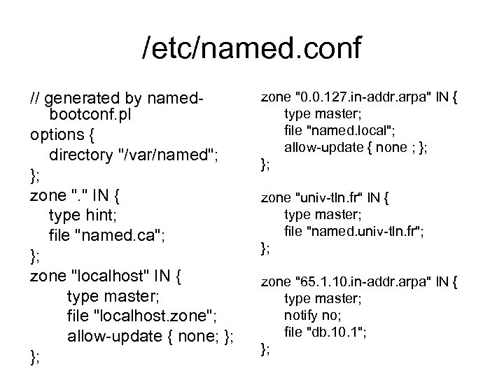 /etc/named. conf // generated by namedbootconf. pl options { directory 