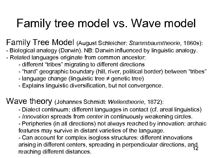 Family tree model vs. Wave model Family Tree Model (August Schleicher: Stammbaumtheorie, 1860 s):