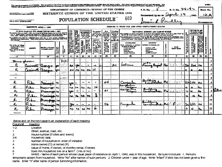  Below and on the next page is an explanation of each heading Column#