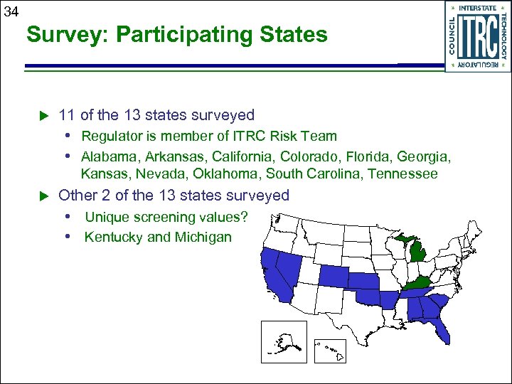 34 Survey: Participating States u 11 of the 13 states surveyed • Regulator is