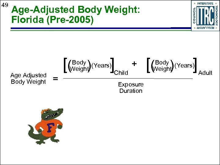 49 Age-Adjusted Body Weight: Florida (Pre-2005) Age Adjusted Body Weight [( ) ] Body