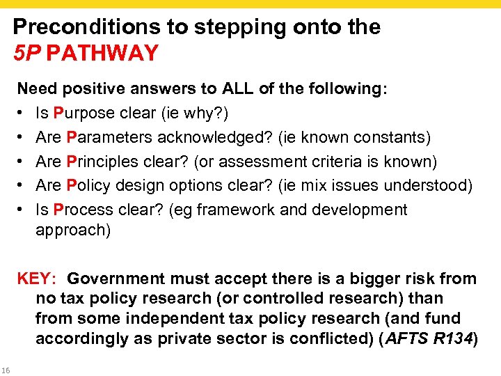 Preconditions to stepping onto the 5 P PATHWAY Need positive answers to ALL of