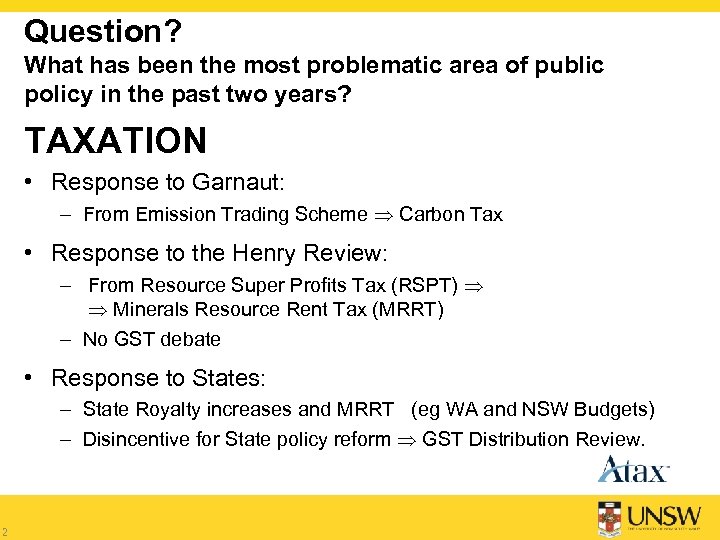 Question? What has been the most problematic area of public policy in the past