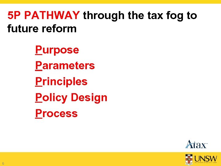 5 P PATHWAY through the tax fog to future reform Purpose Parameters Principles Policy