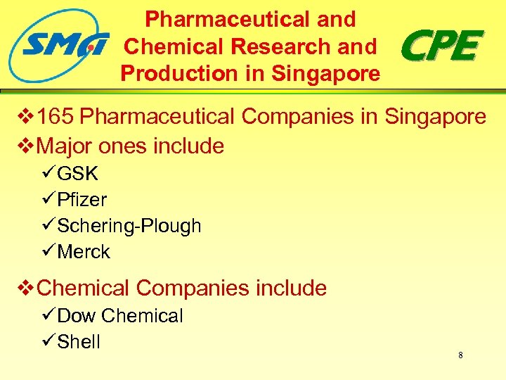 Pharmaceutical and Chemical Research and Production in Singapore CPE v 165 Pharmaceutical Companies in