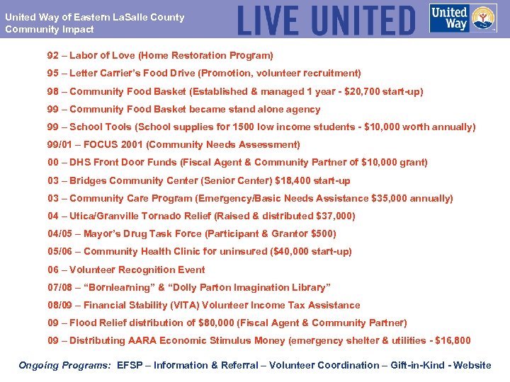 United Way of Eastern La. Salle County Community Impact 92 – Labor of Love