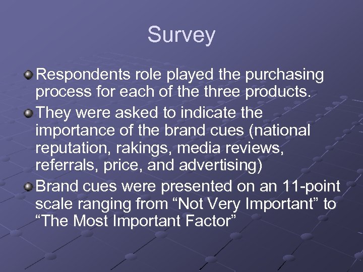 Survey Respondents role played the purchasing process for each of the three products. They