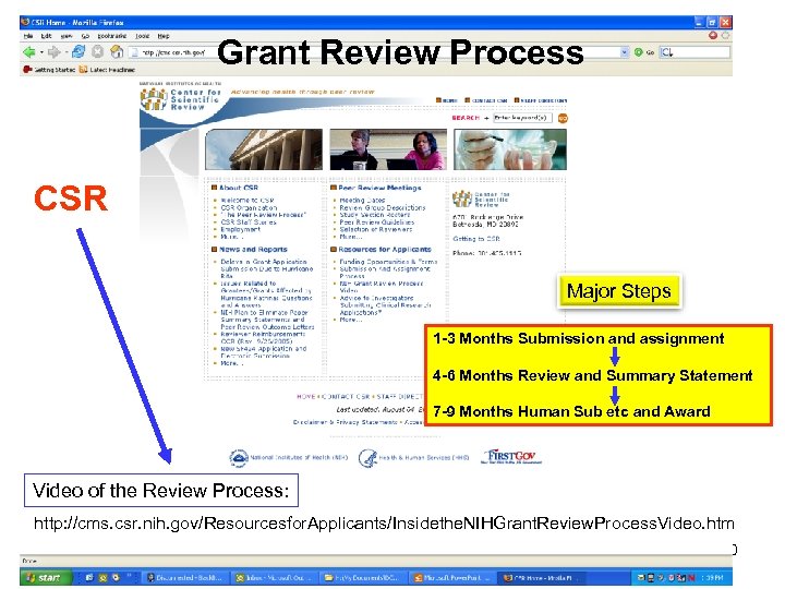 Grant Review Process CSR Major Steps 1 -3 Months Submission and assignment 4 -6